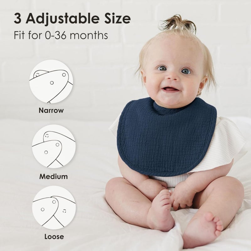 MairMore 8-Pack Baby Muslin Bibs, Soft Cotton Drool Bibs for Boys Girls, Adjustable and Absorbent Newborn Bib Set for Feeding and Drooling - Image 2